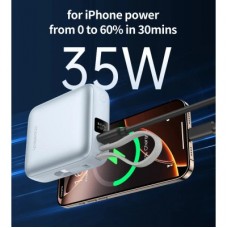 Батарея универсальная Choetech 10000mAh, 35W, PD/3.0, LED Display, buid-in type-C cabel, Blue (B832-LBE) - Фото