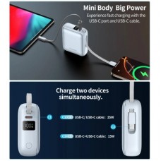 Батарея универсальная Choetech 10000mAh, 35W, PD/3.0, LED Display, buid-in type-C cabel, Blue (B832-LBE) - Фото