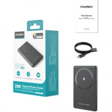 Батарея универсальная Choetech Magnetic Wireless 5000mAh, 20W, PD, Qi-15W, Black (B738-CCBK) - Фото