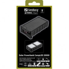 Батарея универсальная Sandberg 20000mAh, 22,5W, PD, Solar, CampLED, PowerThrough, IP65 (421-24) - Фото