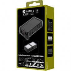 Батарея универсальная Sandberg 20000mAh, 22,5W, PD, Solar, CampLED, PowerThrough, IP65 (421-24) - Фото