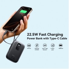 Батарея универсальная JOYROOM 10000mAh, 22.5W, PD, QC, built-in USB-C cable, Black (JR-PBF17) - Фото