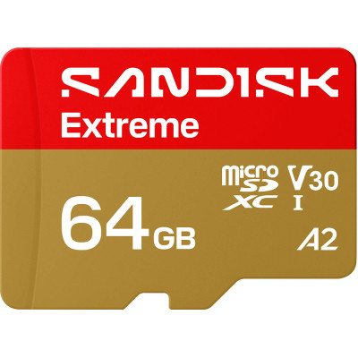 Карта памяти SanDisk 64GB microSDXC C10 UHS-I U3 A2 V30 R170/W80MB/s Extreme GO (SDSQXGN-064G-GN6MN)