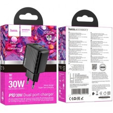 Зарядний пристрій HOCO CS23A 1xUSB-C PD30W + 1xUSB QC3.0 black (6942007609944) - Фото