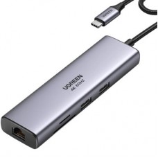 Концентратор Ugreen USB-C 7-in-1 2xUSB 3.0 + HDMI 4K60Hz + RJ45 + SD/TF + PD 100W gray (90568) - Фото