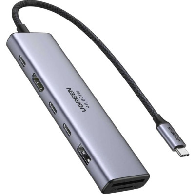Концентратор Ugreen USB-C 7-in-1 2xUSB 3.0 + 2xUSB-C + HDMI 4K60Hz + SD/TF + PD 100W (45521)