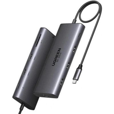 Концентратор Ugreen USB-C 2xHDMI 8K30Hz/4K60Hz + 3xUSB 3.2 + 2xUSB-C 3.2 + RJ45 + SD/TF + PD 100W (15534)