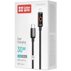 Дата кабель USB-C to Lightning 1.0m PD30W black ColorWay (CW-CBPDCL103-BK) - Фото