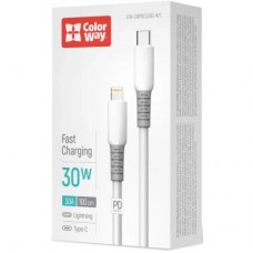 Дата кабель USB-C to Lightning 1.0m PD30W liquid silicone white ColorWay (CW-CBPDCL093-WT) - Фото