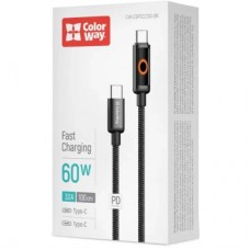 Дата кабель USB-C to USB-C 1.0m 3A PD60W black ColorWay (CW-CBPDCC103-BK) - Фото