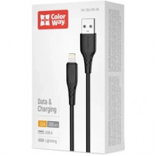 Дата кабель USB 2.0 AM to Lightning 2.0m 3A textured PVC black ColorWay (CW-CBUL095-BK) - Фото