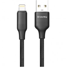 Дата кабель USB 2.0 AM to Lightning 2.0m 3A TPE embossed black ColorWay (CW-CBUL102-BK) - Фото