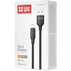 Дата кабель USB 2.0 AM to Lightning 2.0m 3A TPE embossed black ColorWay (CW-CBUL102-BK) - Фото