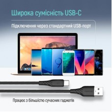 Дата кабель USB 2.0 AM to USB-C 2.0m 3A textured PVC black ColorWay (CW-CBUC095-BK) - Фото