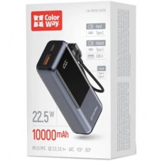 Батарея универсальная ColorWay 10 000 mAh Urban PD/22.5W, QC/4.0, Gray (CW-PB100LP03GR) - Фото