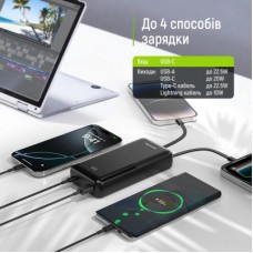 Батарея универсальная ColorWay 20 000 mAh DigiPower PD/22.5W, QC/4.0, Black (CW-PB200LP01BK) - Фото