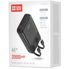 Батарея універсальна ColorWay 20 000 mAh DigiPower PD/45W, QC/4.0, Black (CW-PB200LP04BK) - Фото