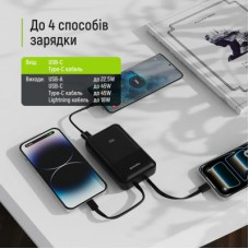 Батарея універсальна ColorWay 20 000 mAh DigiPower PD/45W, QC/4.0, Black (CW-PB200LP04BK) - Фото