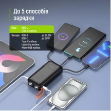 Батарея універсальна ColorWay 20 000 mAh PowerHub PD/22.5W, QC/4.0, Black (CW-PB200LP07BK) - Фото