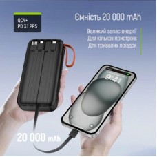 Батарея універсальна ColorWay 20 000 mAh PowerHub PD/22.5W, QC/4.0, Black (CW-PB200LP07BK) - Фото