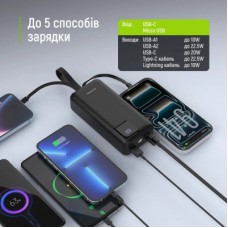 Батарея универсальная ColorWay 30 000 mAh EnergyHub PD/22.5W, QC/4.0, Black (CW-PB300LP05BK) - Фото