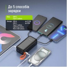 Батарея універсальна ColorWay 30 000 mAh PowerHub PD/22.5W, QC/4.0, Black (CW-PB300LP07BK) - Фото