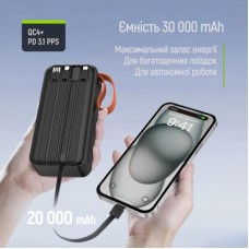 Батарея універсальна ColorWay 30 000 mAh PowerHub PD/22.5W, QC/4.0, Black (CW-PB300LP07BK) - Фото