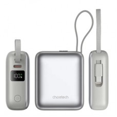 Батарея універсальна Choetech 10000 mAh, 35W. PD/3.0, LED Display, buid-in type-C cabel, Silver (B832-SL) - Фото