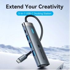 Концентратор Vention USB-C 5-in-1 3xUSB 3.0 + HDMI 4K60Hz + USB-C PD100W gray (TGMHB) - Фото