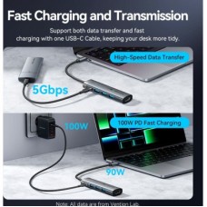 Концентратор Vention USB-C 5-in-1 3xUSB 3.0 + HDMI 4K60Hz + USB-C PD100W gray (TGMHB) - Фото