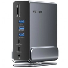 Концентратор Vention USB-C 15-in-1 2xHDMI + DisplayPort + RJ45 + SD/TF + 3.5mm gray (TPUH0) - Фото