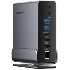 Концентратор Vention USB-C 15-in-1 2xHDMI + DisplayPort + RJ45 + SD/TF + 3.5mm gray (TPUH0) - Фото