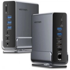 Концентратор Vention USB-C 15-in-1 2xHDMI + DisplayPort + RJ45 + SD/TF + 3.5mm gray (TPUH0) - Фото