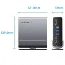 Концентратор Vention USB-C 15-in-1 2xHDMI + DisplayPort + RJ45 + SD/TF + 3.5mm gray (TPUH0) - Фото