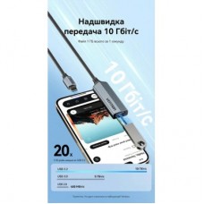 Концентратор Vention USB-C M to USB 3.2 AF + USB-C F PD 100W 10Gbps 0,15m gray (CCAHB) - Фото