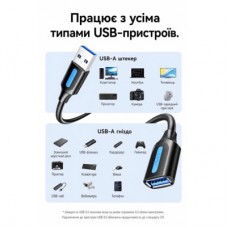 Дата кабель USB 3.2 AM/AF 1.0m 10Gbps PVC black Vention (CBOBF) - Фото