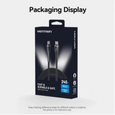 Дата кабель USB-C to USB-C 1.2m 5A nylon braided black Vention (CTYBAV) - Фото