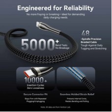 Дата кабель USB-C to USB-C 1.2m 5A nylon braided black Vention (CTYBAV) - Фото
