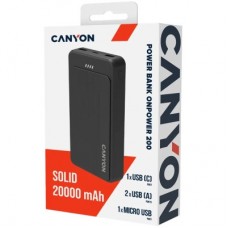 Батарея універсальна Canyon OnPower 200 20000 mAh, 5В/2А, Black (CNS-CPB200B) - Фото