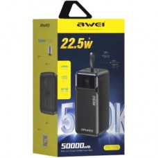 Батарея універсальна AWEI 50000mAh PA-106 22,5W PD 3xUSB-C black (6954284029537) - Фото