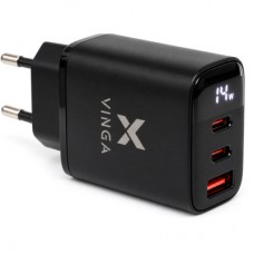 Зарядний пристрій Vinga 2xUSB-C + USB-A Display 45 W (VCR45ACCDB)