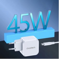 Зарядний пристрій Choetech USB-C PD45W QC3.0/PPS GaN (PD8007-EU-WH) - Фото