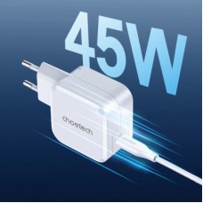 Зарядний пристрій Choetech USB-C PD45W QC3.0/PPS GaN (PD8007-EU-WH) - Фото