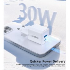 Зарядний пристрій Choetech 1xUSB-C PD30W PPS + 1xUSB QC3.0 (PD5012-EU-WH) - Фото