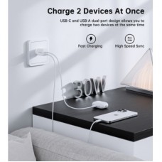 Зарядний пристрій Choetech 1xUSB-C PD30W PPS + 1xUSB QC3.0 (PD5012-EU-WH) - Фото