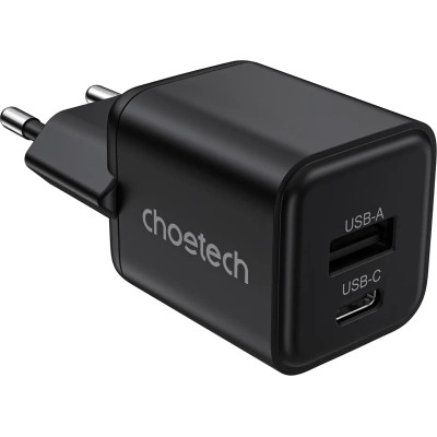 Зарядний пристрій Choetech 1xUSB-C PD30W PPS + 1xUSB QC3.0 (PD5012-EU-BK)