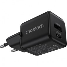 Зарядний пристрій Choetech 1xUSB-C PD30W PPS + 1xUSB QC3.0 (PD5012-EU-BK) - Фото