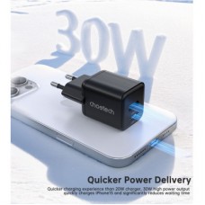 Зарядний пристрій Choetech 1xUSB-C PD30W PPS + 1xUSB QC3.0 (PD5012-EU-BK) - Фото