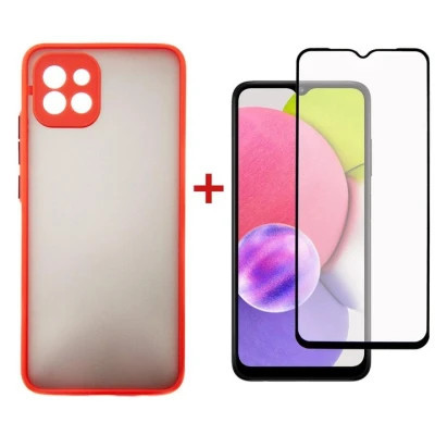 Чохол для мобільного телефона Dengos Kit for Samsung Galaxy A03 case + glass (Red) (DG-KM-23)