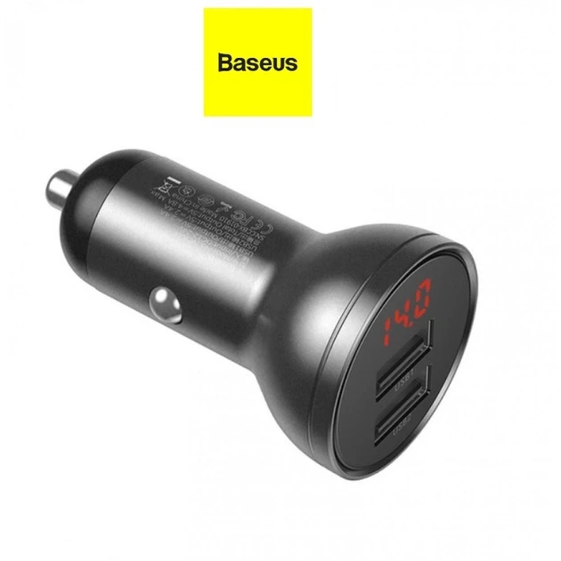 Автомобильное зарядное устройство Baseus Digital Display Dual USB 4.8A 24W (VCBXA-S)
